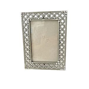 Sheffield Gray Enamel Pewter Flower Rhinestone Standing picture frame 4 x 6